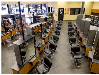 The North Austin Student Salon floor: rows of styling stations and chairs